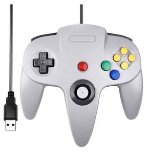 lot 37280 image: Classic N64 Controller, N64 Wired USB PC Game pad Joystick, N64 Bit USB Wired Game Stick Joy pad Controller for Windows PC MAC Linux Raspberry Pi 3 Sega Genesis (Grey) - Retail $20