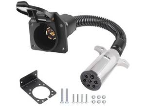 lot 37288 image: 7 Pin Round to 7 Pin RV Trailer Adapter,7 Pin Trailer Plug Adapter with Mounting Bracket,7 Pole Round to 7 RV Blade Adapter Connector, Trailer Connector - Retail $18