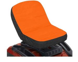 lot 37293 image: Orange Riding Lawn Mower Seat Cover Waterproof Tractor Seat Cover Fits Tractor Seat Backrests, Universal Lawn Mower Seat Cover, Riding Mower Accessories - Retail $19
