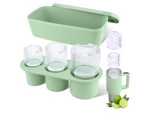 lot 37316 image: Ice Mold for Stanley Cup 30-40 oz Tumbler Cup Ice Mold, Silicone Ice Cube Tray With Lid and Bin for Chilling Cocktails, Whiskey, Drinks, Coffee, Easy Fill and Release Ice Maker (Green) - Retail $15