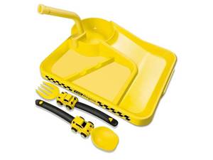 lot 37317 image: Construction Toddler Plates - Construction Utensils for Toddlers - Easter and Birthday Gift Toddler Utensils for 1 2 3 4 5 6 7 year - Yellow - Retail $19
