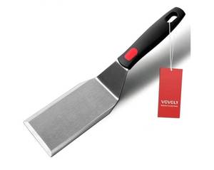 lot 37320 image: Professional Metal Spatula for Cast Iron Skillets and Flat Top Grills, Full Tang Silicone Handle, Thickened Stainless Steel Blade, Smash Burger Spatula Turner for Flipper, Cooking, BBQ, 5 x 2.75 Inch - Retail $13