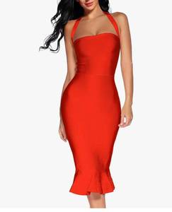 lot 37338 image: Womens V Neck Halter Fishtail Bandage Bodycon Dress Party - Retail $72