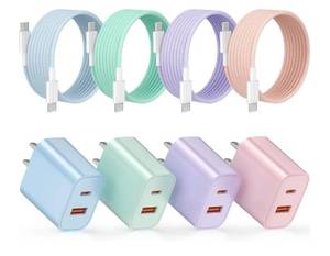 lot 37341 image: for iPhone 17 16 15 Charger Fast Charging, 4-Pack Dual Port 20W USB C Charger Block with 6FT USB-C to C Cable Type C Wall Charger Block for iPhone 17 1616 Plus16 Pro MaxiPhone 1515 Pro MaxiPad - Retail $25