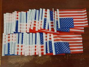 lot 37358 image: 40 Pack Small American Flags on Stick 46 Inch Mini American Flags for 4th of July Decorations Memorial Day Decorations Patriotic Decorations US American Hand Held Wooden Stick Flag with Kid-Safe - Retail $10