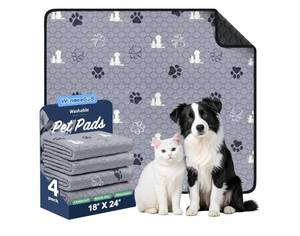 lot 37360 image: Washable Pee Pads for Dogs, 4 Pack Absorbent Reusable Training Dog Pads Pet Puppy Pads, Non-Slip Potty Pads for Whelping, Playpen, Crate, Bed, Grey 18x24 - Retail $16