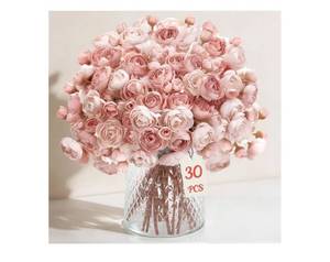 lot 37364 image: 30Pcs Ranunculus Artificial Flowers Faux Silk Mini Ranunculus, Spring Flowers Artificial Indoor for DIY Bouquets, Bulk Fake Wedding Filler Flowers for Bride Shower Decorations, Dusty Rose - Retail $25