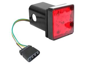 lot 37376 image: Trailer Hitch Covers, Hitch Light,Car Accessories Trailer Hitch Light, Square Tow Hitch Covers, Hitch Lights 2 Inch Receiver, with 12 Led Red Brake Light, Suitable for Towing Truck RV and SUV - Retail $10
