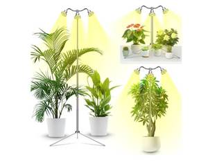 lot 37378 image: Full Spectrum Grow Lights for Indoor Plants 15-62 Inches Height Adjustable Aluminum Alloy Plant Growing Lamps with Detachable Tripod Stand, Auto OnOff Timer (Full Spectrum, Three Heads) - Retail $20