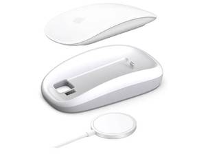 lot 37382 image: Magic Mouses Charger Base Wireless Charging Dock for Apple Magic Mouse 2 (Lightning), Ergonomic Wand Apple Mouse Grip with MagSafe Charging Support (White),Charger and Mouse not Included - Retail $25