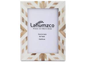 lot 37384 image: Handmade Picture Frame Chevron Art Inspired Vintage Table-TopWall D�cor With Real Glass Boho Photo Frames (5x7 Inches, Tribal Wood) - Retail $20