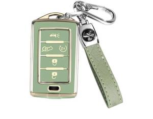 lot 37399 image: Jeep Key Fob Cover with Keychain, Car Key Case Shell Protection 5 Buttons, Fit for Jeep  Grand Cherokee  Wagoneer  Grand Cherokee L  2021 2022 2023  Soft TPU Accessories, Green - Retail $14