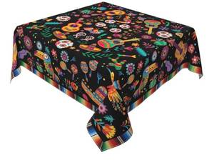lot 37403 image: Mexican Tablecloth Square 54 Inch - Halloween Mexican Table Cloths Floral Skull Cinco De Mayo Table Cover for for Party Holiday Dining Tabletop - Retail $15