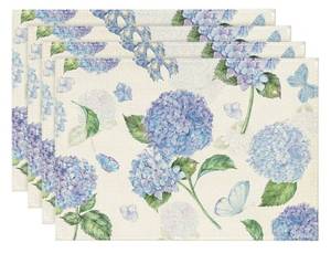 lot 37411 image: Blue Flowers and Blue Butterfly Spring Placemats Set of 4, 12x18 Inch Seasonal Summer Holiday Table Mats for Party Kitchen Dining Decoration - Retail $7