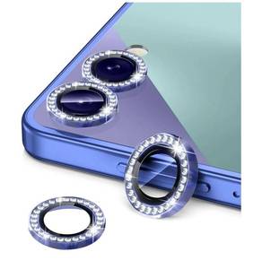 lot 37414 image: 2-Pack Camera Lens Protectors for Galaxy Z Flip7, Glitter Bling Sparkly Camera Cover with Aluminum Edging, Individual Metal Lens Cover Case Friendly,Bling Blue - Retail $8