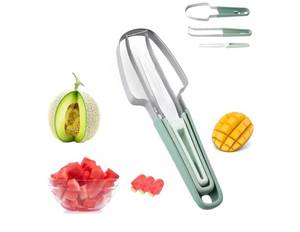 lot 37421 image: Watermelon Cutter, Watermelon Fork Slicer Cutter, Upgraded 3-in-1 Stainless Steel Summer Watermelon Cutting Tool, Multi-Melon Fruit Forks Slicer Cutter for Party Camping & Kitchen - Retail $7