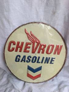 lot 501 image: Chevron Gasoline Metal Sign - 12 in diameter&nbsp