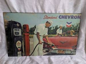 lot 502 image: Standard Chevron Gas Station Advertising Sign-18x11 in