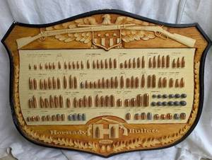 lot 508 image: Hornady Bullet Display Board with Multiple Caliber Bullets - 20x16 in