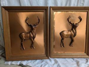 lot 510 image: Framed Copper Relief Stag Wall Art - 2 ct - 16x13 in