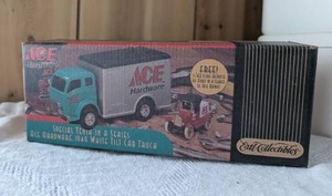 lot 1610 image: Ertl Collectibles ACE Hardware 1949 White Tilt Cab Truck with 1918 Ford Runabout Die Cast Model