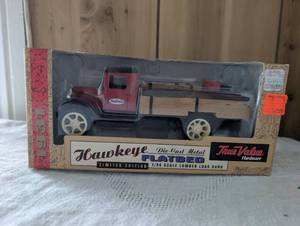 lot 1803 image: Hawkeye Flatbed True Value Hardware Die-Cast Metal Lumber Truck Bank