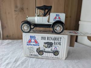 lot 1903 image: Big A Auto Parts 1918 Runabout Die-Cast Metal Coin Bank