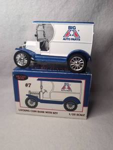 lot 1909 image: Big A Auto Parts Die-Cast Metal Delivery Truck Coin Bank with Key