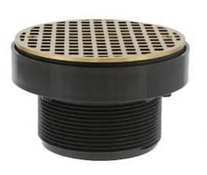lot 14352 image: Jones Stephens 3-12 inch PVC LevelBest Adapter for Floor Drains with 3 inch Plastic Spud and 5 inch Nickel Bronze Strainer