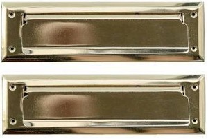 lot 14370 image: Antique Brass Color with Spring Flap  Mail Slot Fits to Most Doors  Outer Size 10 Inches by 3 inches - 3 Pack