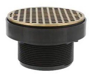 lot 14372 image: Jones Stephens 3-12 inch PVC LevelBest Adapter for Floor Drains with 3 inch Plastic Spud and 5 inch Nickel Bronze Strainer