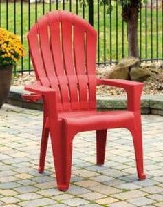 lot 1002 image: Big Easy Adirondak Patio Chair With Cup Holder, Cherry Red