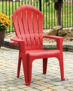 lot 1004 image: Big Easy Adirondak Patio Chair With Cup Holder, Cherry Red