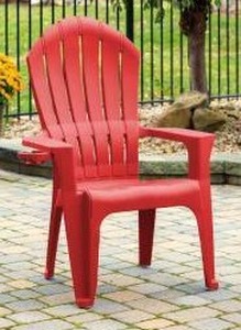 lot 1007 image: Big Easy Adirondak Patio Chair With Cup Holder, Cherry Red