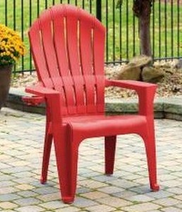 lot 1010 image: Big Easy Adirondak Patio Chair With Cup Holder, Cherry Red