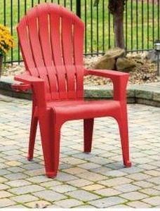 lot 1012 image: Big Easy Adirondak Patio Chair With Cup Holder, Cherry Red