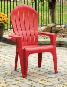 lot 1014 image: Big Easy Adirondak Patio Chair With Cup Holder, Cherry Red