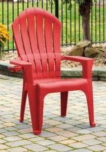 lot 1015 image: Big Easy Adirondak Patio Chair With Cup Holder, Cherry Red