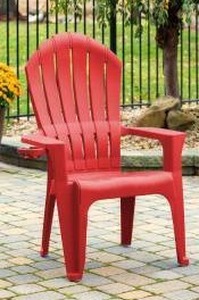 lot 1016 image: Big Easy Adirondak Patio Chair With Cup Holder, Cherry Red