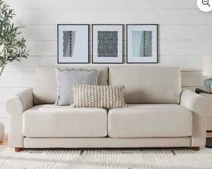 lot 14809 image: Better Homes And Gardens Owen 87.6 Inch Rolled Arm Sofa, Effie Linen- Retail $698