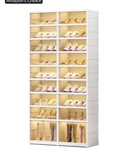 lot 5845 image: EHAMILY Foldable 9-Tier Shoe Rack Organizer for 18-36 Pairs - Collapsible Clear Plastic Shelf for Closet