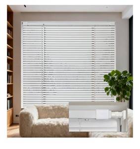 lot 5849 image: No Tools No Drill 1 Cordless Mini Blinds, Horizontal Light Filtering Blind, Vinyl Blinds for Indoor Windows 24.5 W x 64 H, White.