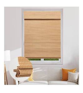 lot 5904 image: Cordless Bamboo Roman Shades, Blackout Natural Bamboo Blinds for Indoor Windows, Roll Up Blind Privacy Shade for Home, Office, Door, UV Resistant & Easy to Install, 42 W x 64 H, Carbonized