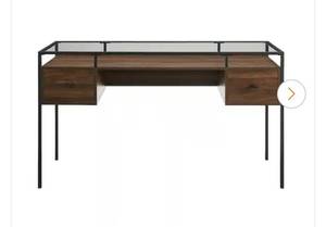 lot 4003 image: 56 in. Dark Walnut Rectangular 2 -Drawer Writing Desk with no Glass Top