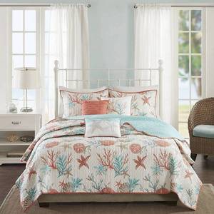 lot 4008 image: Coral Ocean View Printed Quilt Set (KingCalifornia King) 6pc
