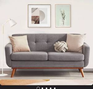 lot 4012 image: 65 Linen Upholstered Square Arm Loveseat