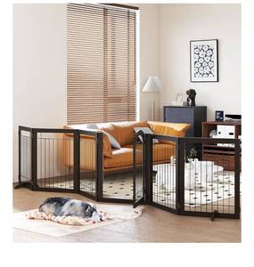 lot 5924 image: PAWLAND 144-inch Extra Wide 30-inches Tall Dog gate with Door Walk Through, Freestanding Wire Pet Gate for The House,