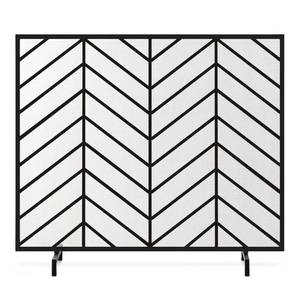 lot 5933 image: Best Choice Products 27x35in Single Panel Handcrafted Wrought Iron Mesh Chevron Fireplace Screen, Fire Spark Guard for Living Room