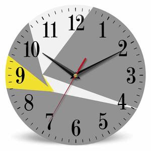 lot 5938 image: Mxocom Geometric Pattern Wall Clock Abstract Modern Yellow Grey Creative Graphic 10 Inch Silent Non Ticking Battery Operated Clock Vintage Round Clock for Living Room Bedroom Bathroom Office Decor