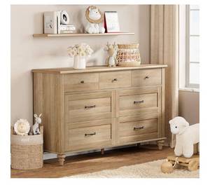 lot 4030 image: WAMPAT Wide Kids Dresser with 7 Drawers for Bedroom, Farmhouse Baby Dresser for Nursery & Kids Room, Wooden Chests & Dressers Closet Organizer for Childrens Bedroom, 54 Inch, Oak
